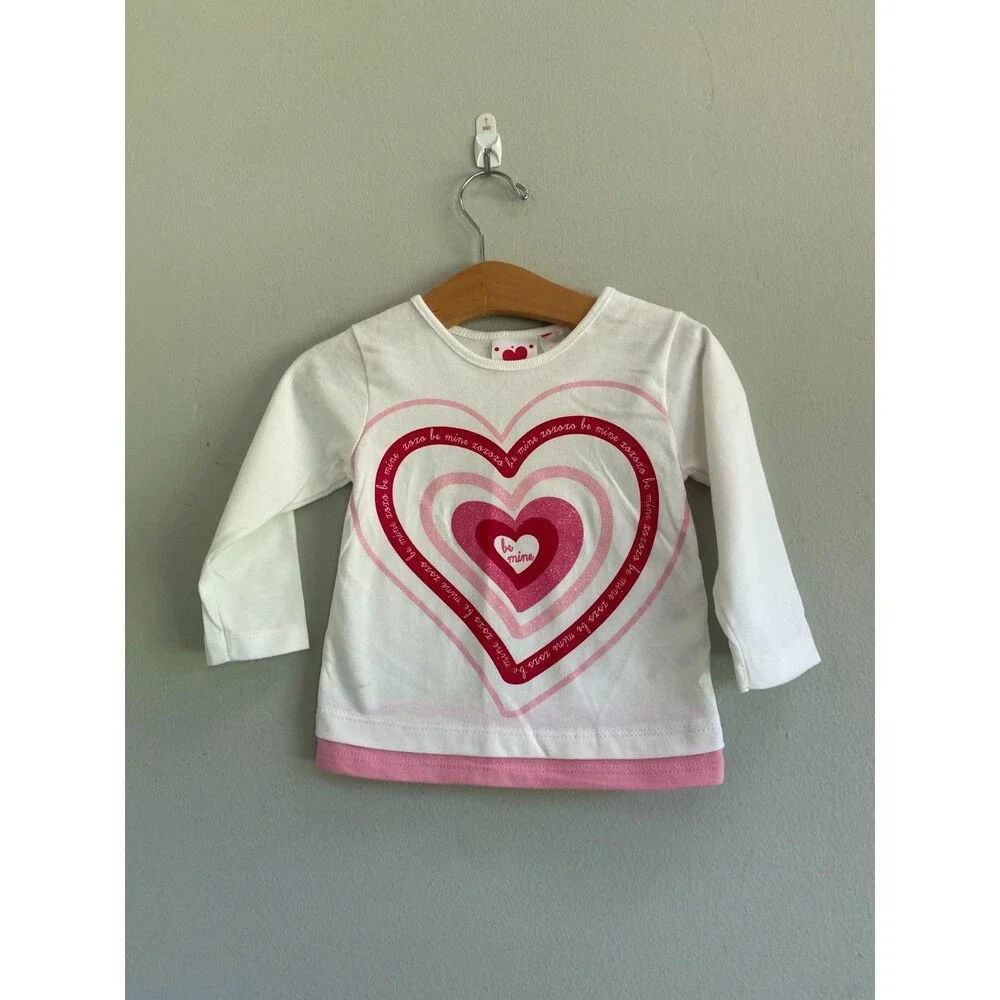 Valentines Be Mine Layered Hearts Cotton Long Sleeve 12M Baby Toddler White
